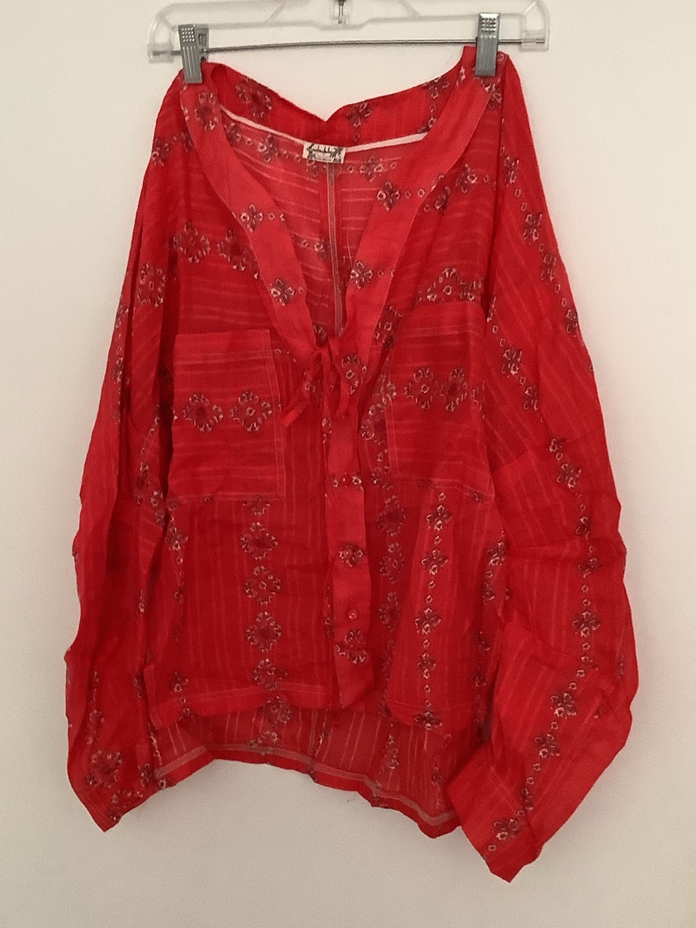 Free People Red Boho Embroidered Peasant Blouse